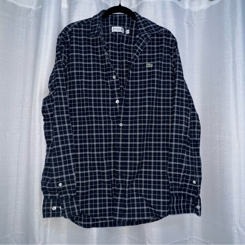 Lacoste Navy and White Button Down Shirt